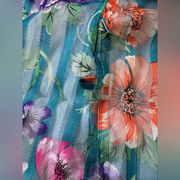 Vintage ‘80s Lady Cameo Dallas Teal Floral Print Sheer Maxi Duster Robe - Picture 10 of 10